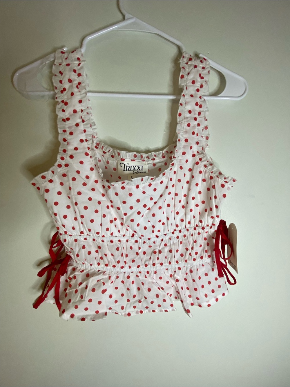 Trixxi White Camisole with Red Polka Dots and Side Ties